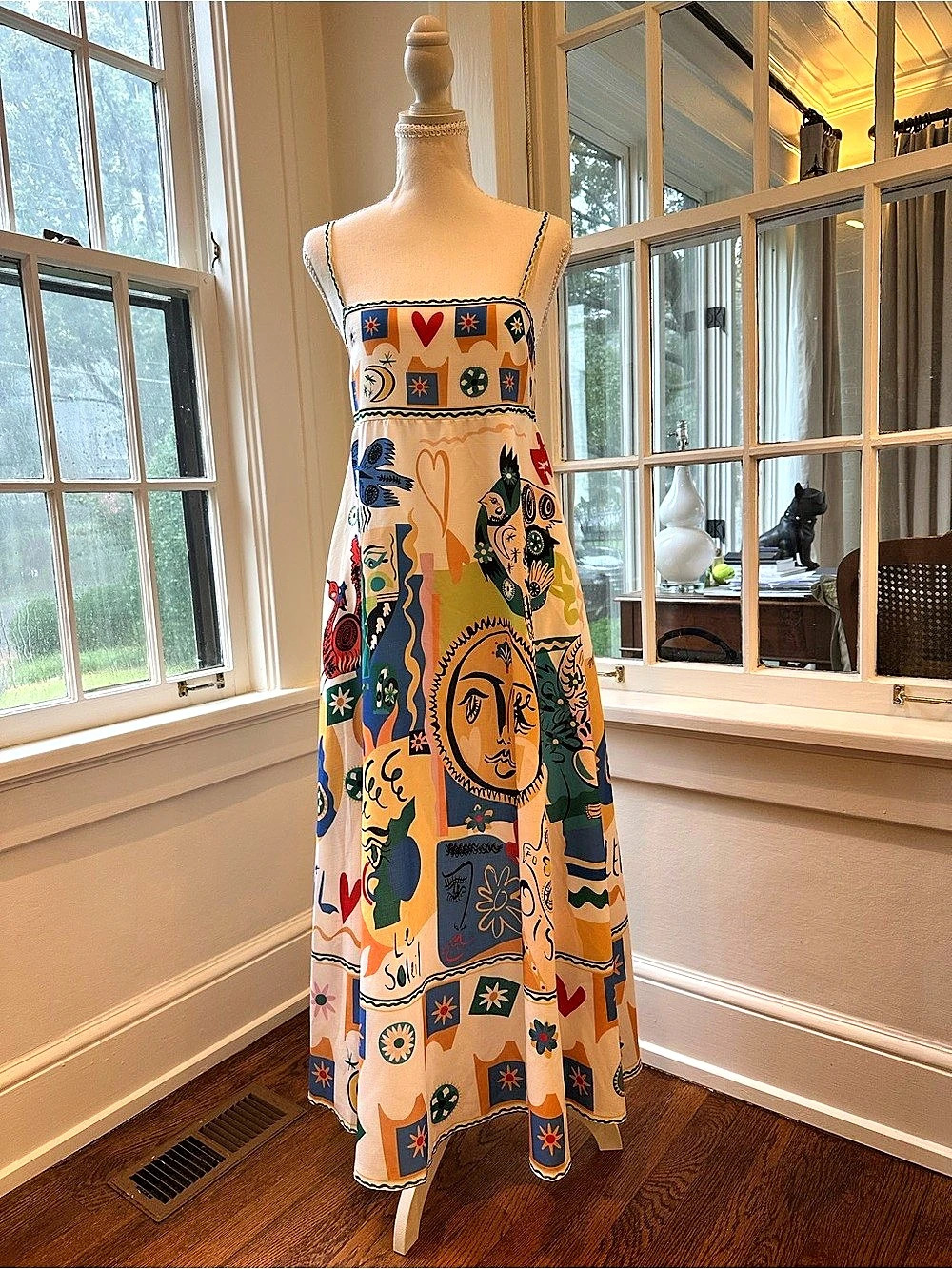 Printed Maxi Dress in Cream & Multicolor Like New